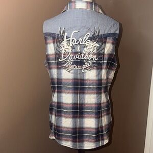 Y2K vintage women’s Harley Davidson sleeve less plaid, button-down size large